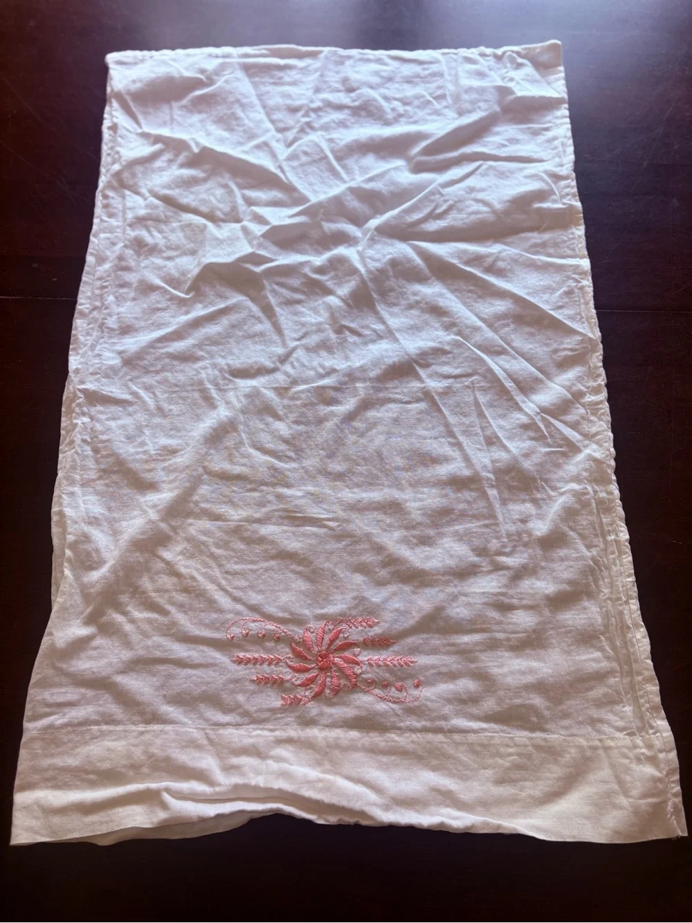 White cotton pillowcases  with Pink Floral Embroidery